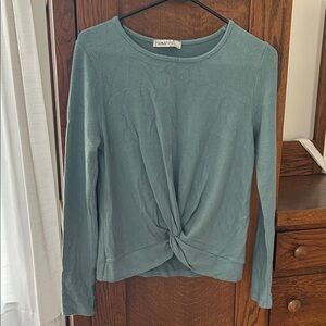 Madewell Sea Green Twist-Front Long Sleeve Top
